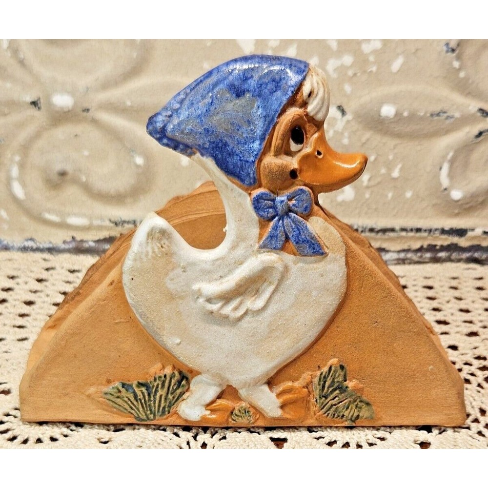 Vtg Napkin Holder Hindt Pottery Painted Signed Country Duck Farmhouse Kitchen